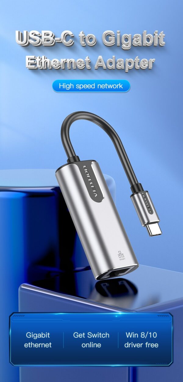 Vention USB-C to Gigabit Ethernet Adapter 0.15M Gray Aluminum Alloy Type-CFNHB