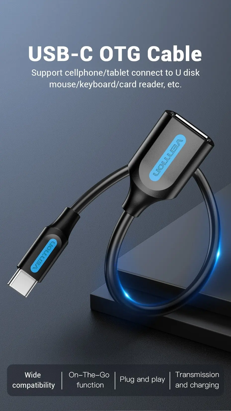 Vention USB 2.0 C Male to A Female OTG cable 0.15M- CCSBB