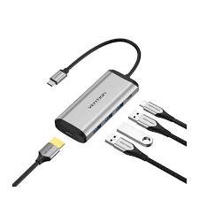 Vention USB C Multi-function 5 in 1 Docking Station Type-C to HDMI/USB3.0*3/PD Converter 0.15M Gray Metal Type-CNBHB