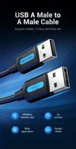 Vention USB 2.0 A Male to A Male Cable 1M Black - COJBF