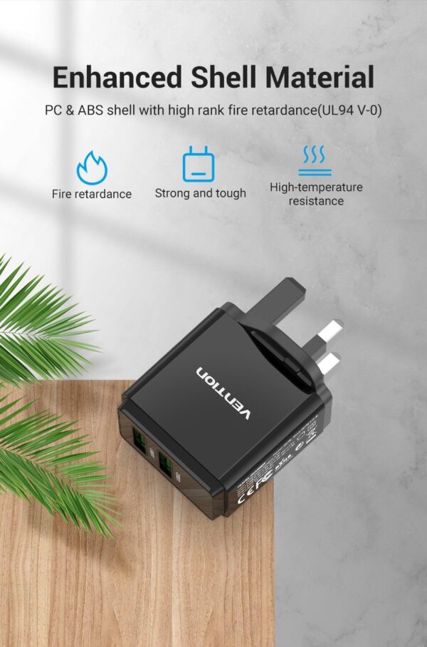 Vention QC67-UK-B Two Port USB (A+C) Wall Charger (18W/20W)