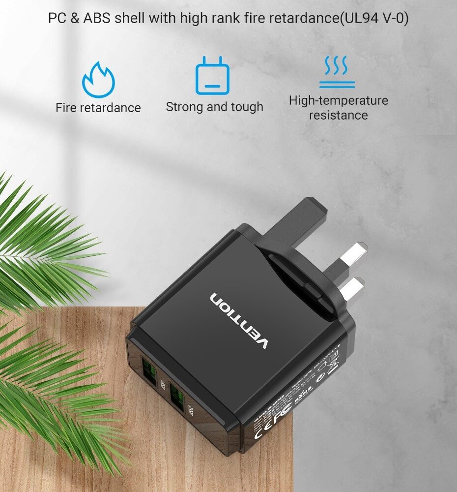 Vention QC67-UK-B Two Port USB (A+C) Wall Charger (18W/20W)