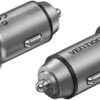 VENTION Two-Port USB A+ USB Type-C (30+30) Car Charger, Gray PD+QC Fast Charger, Gray Mini Style Aluminium Alloy Type, Gray | FFFH0
