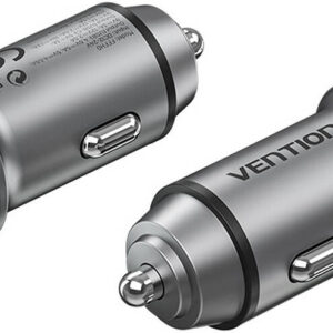 VENTION Two-Port USB A+ USB Type-C (30+30) Car Charger, Gray PD+QC Fast Charger, Gray Mini Style Aluminium Alloy Type, Gray | FFFH0