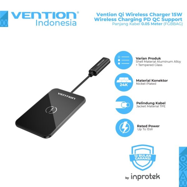 Vention FGBBAG Wireless Charger 15W Ultra-thin 0.05Meter