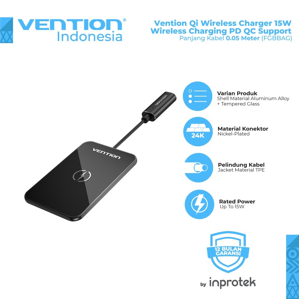 Vention FGBBAG Wireless Charger 15W Ultra-thin 0.05Meter