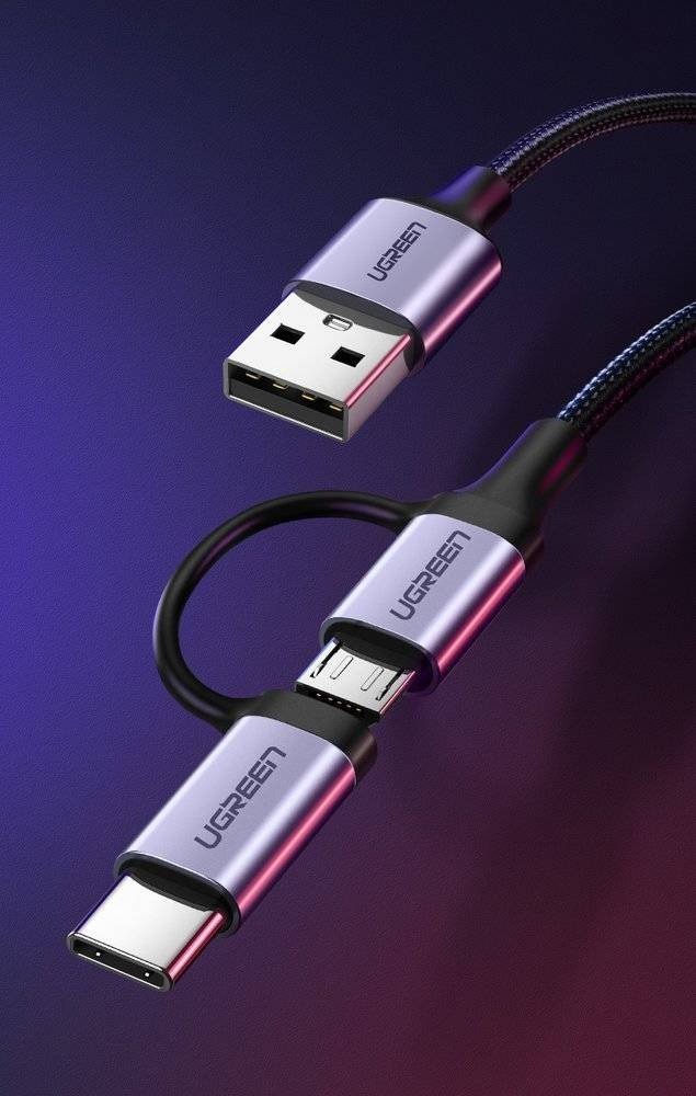 Ugreen USB-A to Micro USB + USB Type-C Cable 1m (Black) UG- 30875